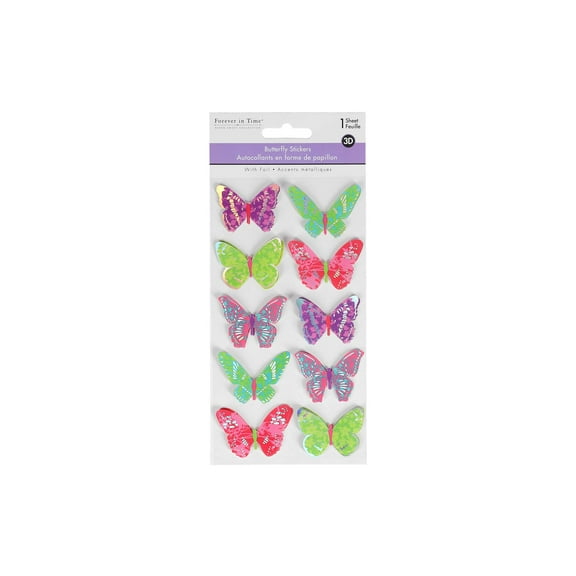SS748A MULTICRAFT STICKER 3D FOIL BUTTERFLIES VIVID