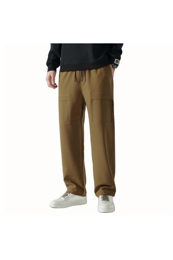 Baggy Cargo Chef Pants for Men Drawstring Waist Windproof and Waterproof Work Pants Relaxed Fit Outdoor Hiking Pants Sweatpants with Pockets Brown 6