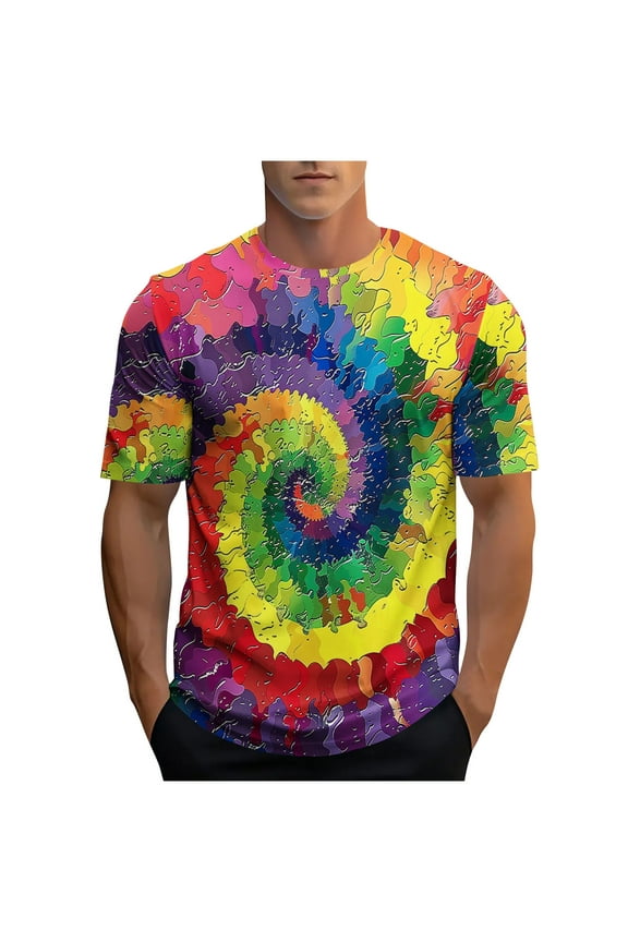Casual Tie Dye Print T-Shirt for Men Novelty Gradient Tops Short Sleeve Shirts Casual Comfy Sports Basic Tees Yellow XL
