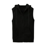 SSAAVKUY Clearance Trendy Mens Sleeveless Solid Hoodie Waistcoat Slim Jacket Blouse Tops Shirt Sleeveless Hoodless Casual Outwear Jackets Fleece Lightweight Warm Padded Wool Coat Black 4
