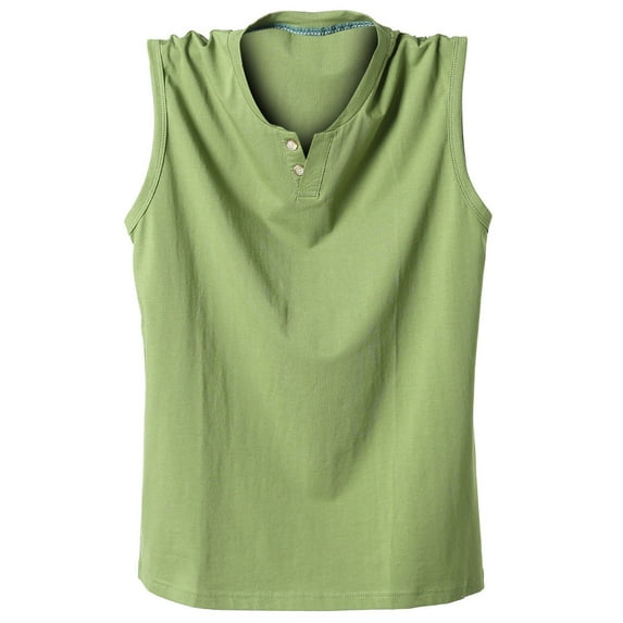 SSAAVKUY Cotton Tank Tops for Men Solid Color Running Workout T Shirts Sleeveless Casual Button Down Comfy Gym Athletic Shirts Green 12