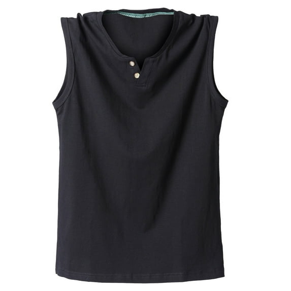 SSAAVKUY Deals Cotton Tank Tops for Men Solid Color Running Workout T Shirts Sleeveless Casual Button Down Comfy Gym Athletic Shirts Black 20