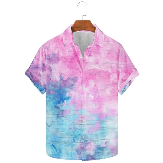 SSAAVKUY Deals Holiday Regular Fit Shirts for Men Tie Dye Printed Casual Short Sleeve Buttoned Down Hawaii Bowling Shirt Multicolor 18