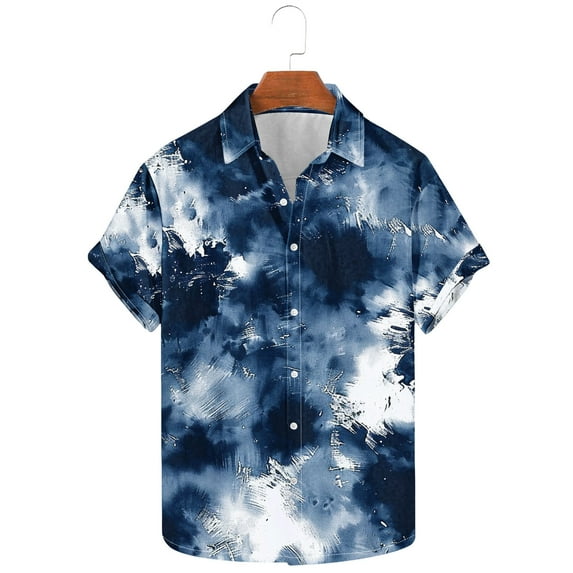 SSAAVKUY Deals Men JK-Beach Ugly-Shirt Regular Button-Down Turndown Collar Short-Sleeve Hawaii-Shirt Sunset Ocean-Time Multicolor 14