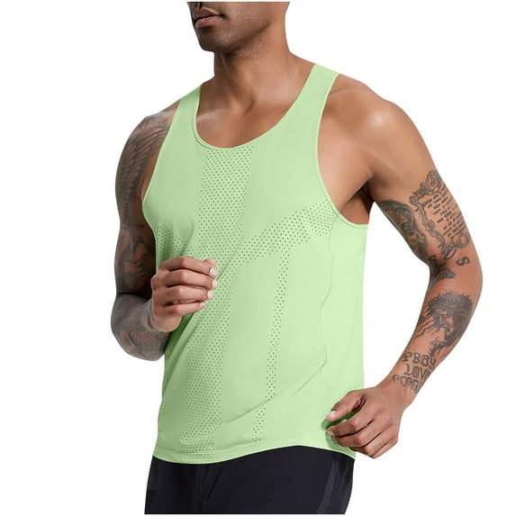 SSAAVKUY Deals Men's Eyelet Tank Top Quick Dry Summer Workout Muscle Sleeveless Shirts for Swim Beach Bodybuilding Shirts Green L