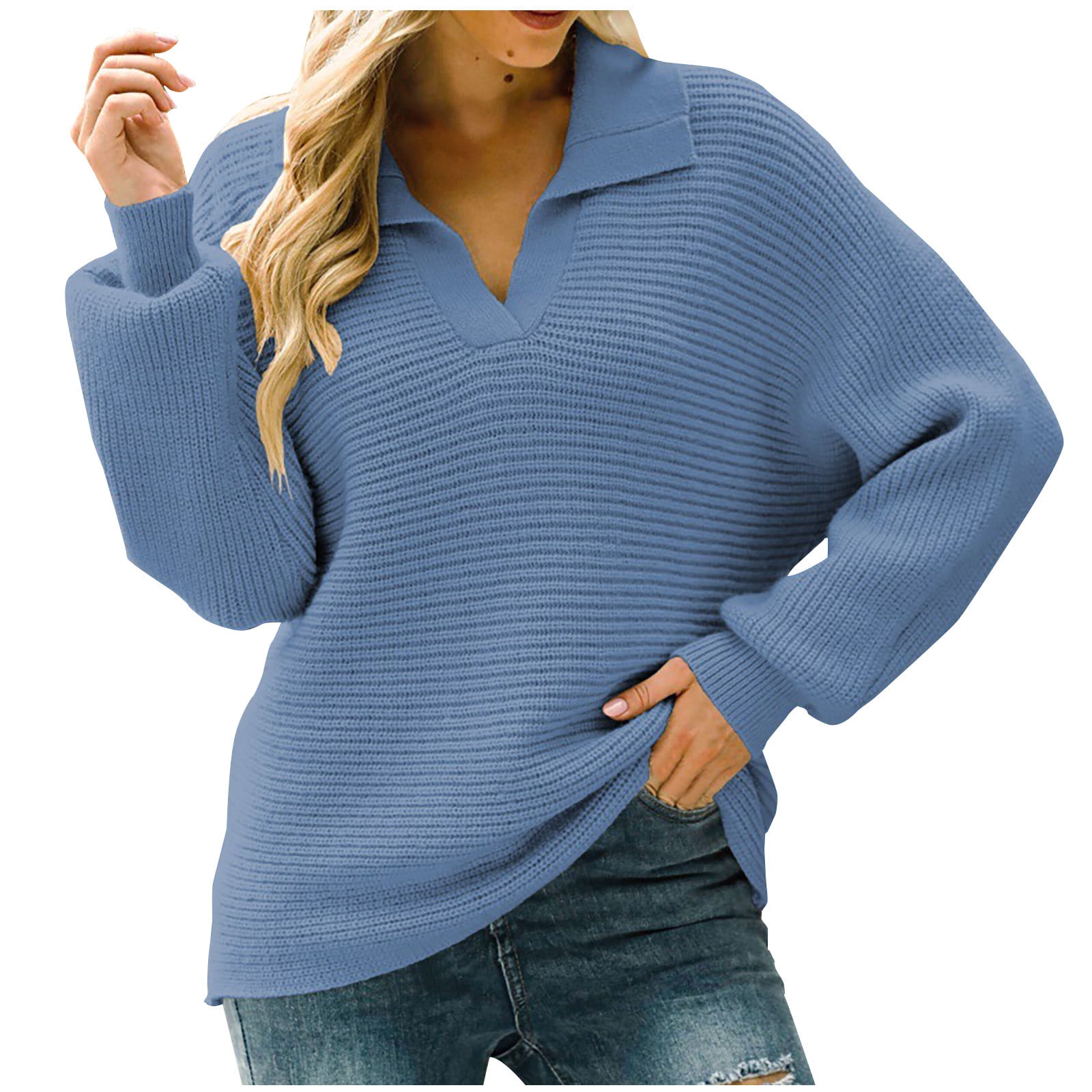 YSJZBS Sweaters For Women 8071 Women's Round Neck Pullover Hundred Sleeve  Sweater Shirts for plus Size Women
