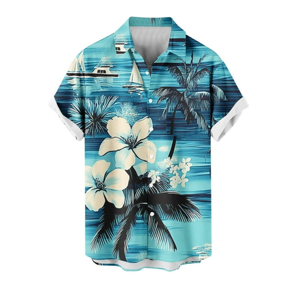 SSAAVKUY Floral-Vibes Fashion-Print Hawaii Colorful Stylish-Shirt Casual Suits Standard-Fit Button Up Vacation Beach Shirts Sky Blue XXL