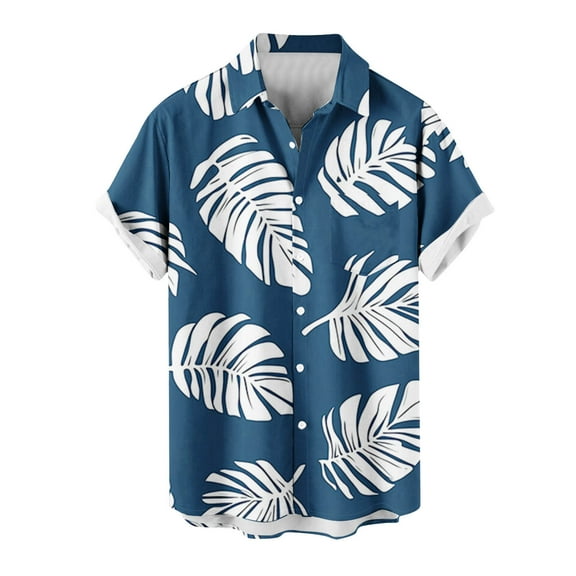 SSAAVKUY Hawaiian Shirt for Men Short Sleeve Tropical Printed Collared Blouse Casual Button Down Summer Beach Dress Shirts Blue XXXXXL