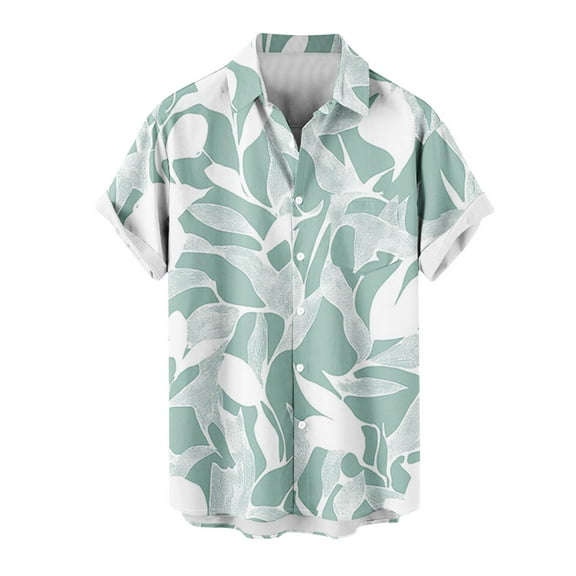 SSAAVKUY Hawaiian Shirt for Men Short Sleeve Tropical Printed Collared Blouse Casual Button Down Summer Beach Dress Shirts Mint Green M