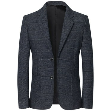 SSAAVKUY Herringbone Tweed Blazer British Wool Blend Sport Coat Jacket Long Sleeve Office Workwear Formal Lightweight Two Button Business Jackets Dark Gray 10