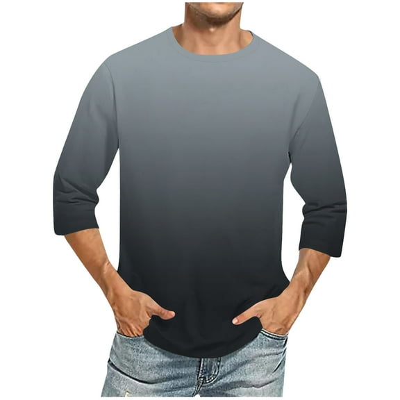 SSAAVKUY Men Shirt, Casual 3/4 Sleeve Shirt Casual Three Quarter Sleeve T Shirts Comfortable Crewneck Gradient Fit Tees Black M