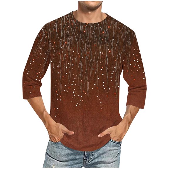 SSAAVKUY Men's 2025 Summer Casual T Shirt Graphic Abstract 3/4 Sleeve Print Fashion Shirts Designer Vintage Blouse Tops Brown L