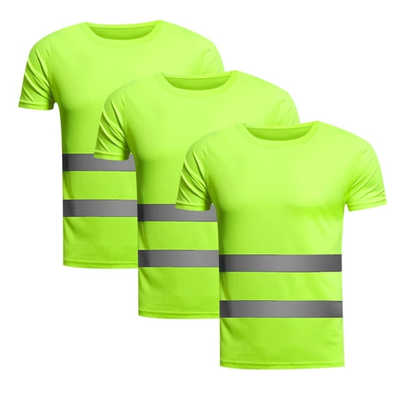 SSAAVKUY Men's 3 Pack High Vis Safety T-Shirts with Reflective Stripe Color Blocking Crewneck Short Sleeve Tee Shirt Green XXXL