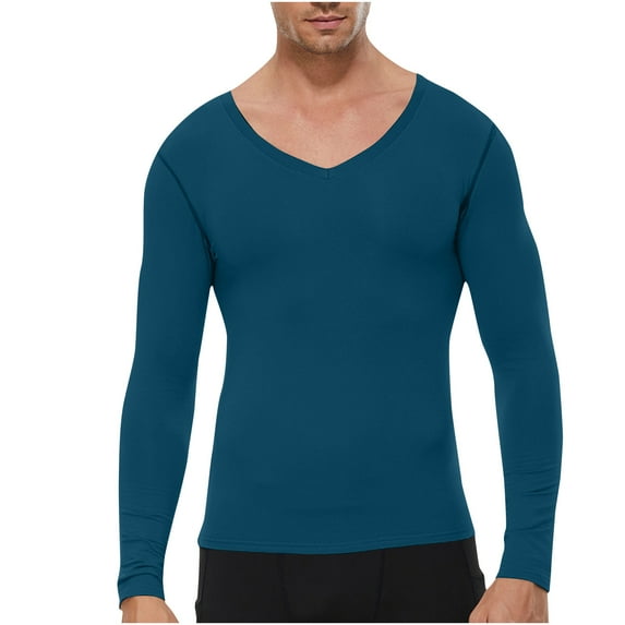 SSAAVKUY Men's Athletic Compression Shirt - V Neck Long Sleeve Workout Running Base Layer Tops Cool Dry T-Shirt Gym Undershirts Army Green XXL