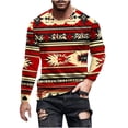 thumbnail image 1 of SSAAVKUY Men's Aztec Crew-Neck Top Spring Casual T-Shirt Long-Sleeved Home Wear American Native Aztec Print Shirts Red 14, 1 of 5