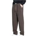 thumbnail image 1 of SSAAVKUY Men's Baggy Pants Tie Front Drawstring Waist Corduroy Pants Casual Loose Straight Leg Pants Trousers Brown 4, 1 of 3