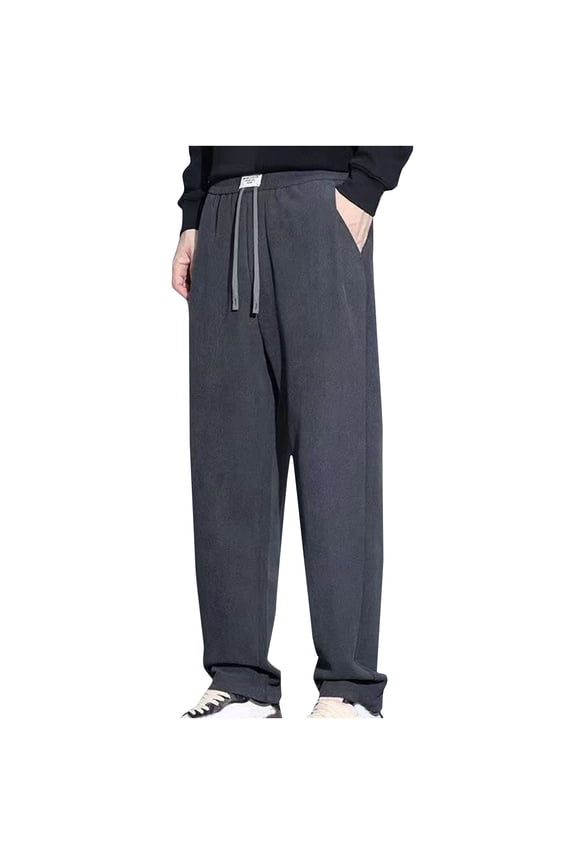 Men's Baggy Pants Tie Front Drawstring Waist Corduroy Pants Casual Loose Straight Leg Pants Trousers Gray 4