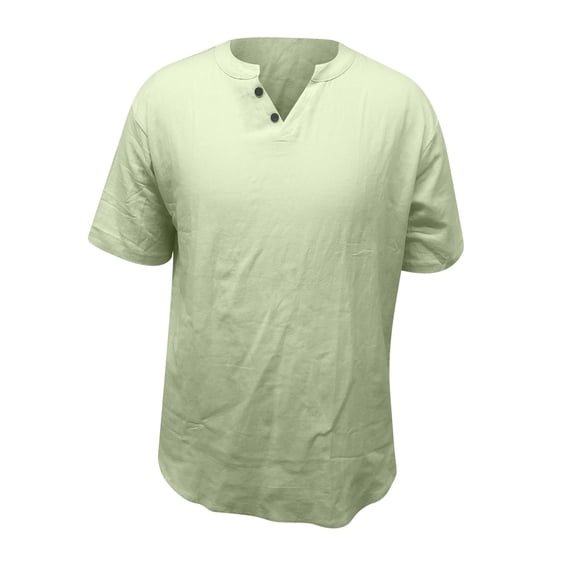 SSAAVKUY Men's Beach Shirts Fashion and Comfortable Cotton Comfy Solid Color Short Sleeve T-Shirt Shirts for Men Green M