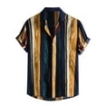 thumbnail image 1 of SSAAVKUY Men's Boho Paisley Print Button Front Collar Short Sleeve Shirt Tops Vintage Striped Beach Cuban Shirts Multicolor XXL, 1 of 9