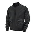 thumbnail image 1 of SSAAVKUY Men's Bomber Jacket Lightweight Zipper Windbreaker Baseball Jacket with Pockets Spring Fall Outerwear Black 8, 1 of 3