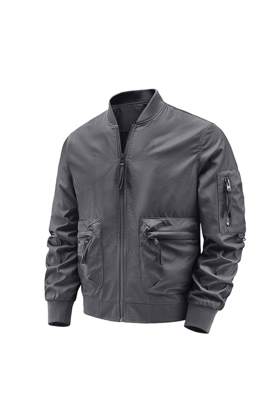 Men's Bomber Jacket Lightweight Zipper Windbreaker Baseball Jacket with Pockets Spring Fall Outerwear Gray 6