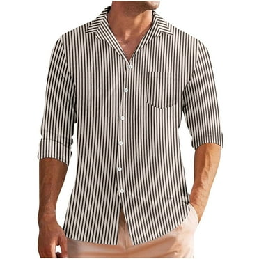 SSAAVKUY Men's Casual Button Down Shirt Long Sleeve Striped Wrinkle Free Shirts Textured Stretch Shirts with Pocket Black 8