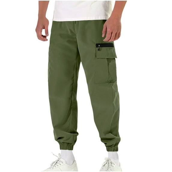 SSAAVKUY Men's Casual Cargo Pants Cotton Tapered Stretch Twill Drawstring Trousers with Zipper Pockets Army Green 6