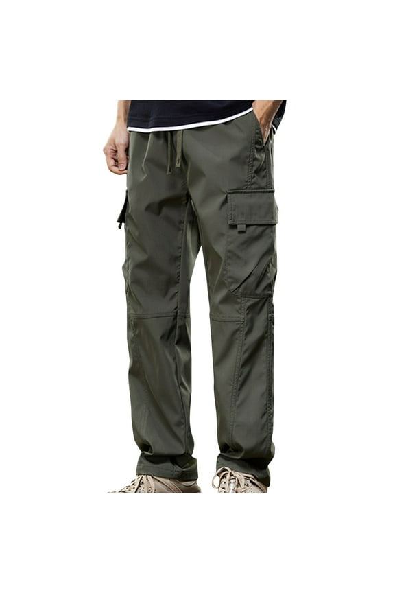 Men's Casual Cargo Pants Workout Stretch Sweatpants Hiking Drawstring Tactical Pants with Multi Pockets Army Green 14