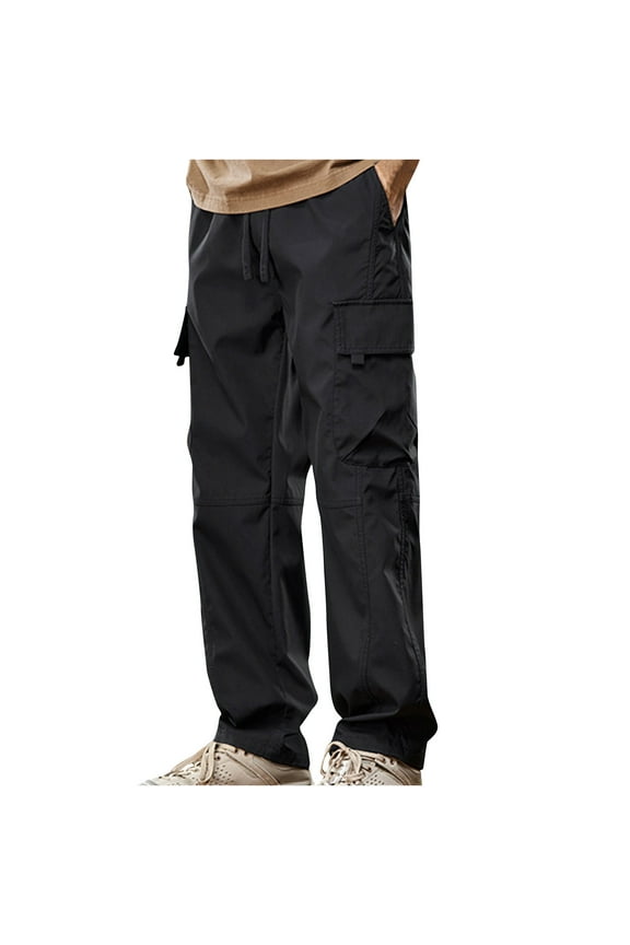 Men's Casual Cargo Pants Workout Stretch Sweatpants Hiking Drawstring Tactical Pants with Multi Pockets Black 14