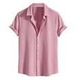 thumbnail image 1 of SSAAVKUY Men's Casual Shirts Short Sleeve Waffle Knit Button Down Shirt Lapel Neck Wrinkle Free Summer Beach Tops Pink 12, 1 of 2