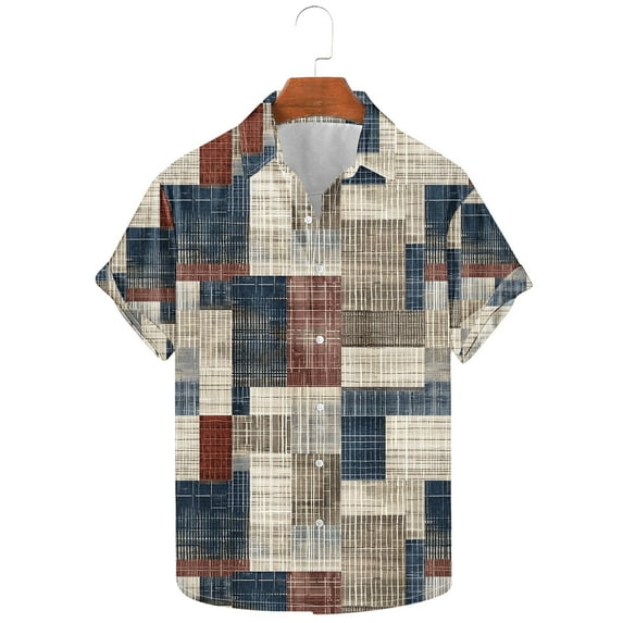 SSAAVKUY Men's Casual Short Sleeve Button Down Shirt Summer Vacation Beach Tops Vintage Plaid Printed Hawaiian Shirts Multicolor 10