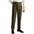 thumbnail image 1 of SSAAVKUY Men's Classic Fit Flat Front Dress Pants Office Business Trousers Linen Blend Dress Pant, Regular Fit, High-Waisted Straight Green 8, 1 of 9