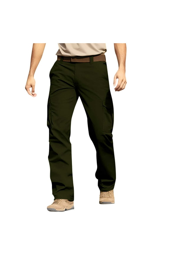 Men's Comfy Ripstop Tactical Pants Water Resistant Stretch Cargo Pants Lightweight Trendy Hiking Work Multi Pockets Pants Army Green 12