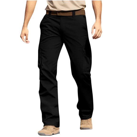 SSAAVKUY Men's Comfy Ripstop Tactical Pants Water Resistant Stretch Cargo Pants Lightweight Trendy Hiking Work Multi Pockets Pants Black 2
