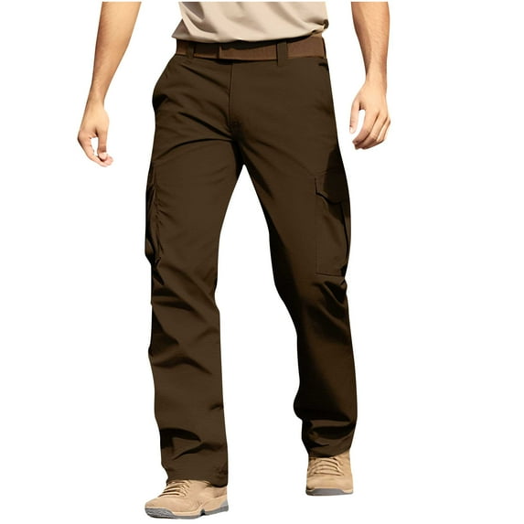SSAAVKUY Men's Comfy Ripstop Tactical Pants Water Resistant Stretch Cargo Pants Lightweight Trendy Hiking Work Multi Pockets Pants Brown 14