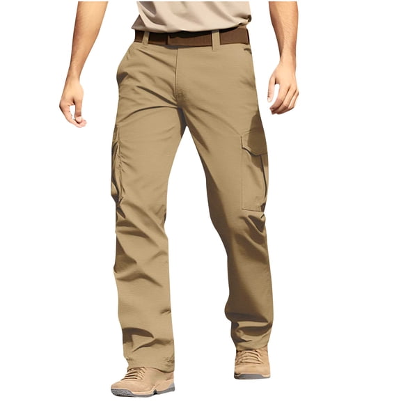 SSAAVKUY Men's Comfy Ripstop Tactical Pants Water Resistant Stretch Cargo Pants Lightweight Trendy Hiking Work Multi Pockets Pants Khaki 2