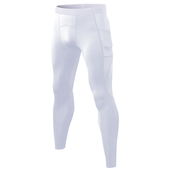 SSAAVKUY Men's Compression Pants Active Athletic Tight Leggings Cool Dry Sports Tights for Workout Running Yoga Gym Pants with Pocket White 4