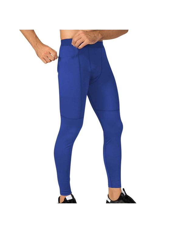 Men's Compression Pants Workout Athletic Leggings Running Gym Tights with Pockets Baselayer Athletic Tights for Basketball Blue 8