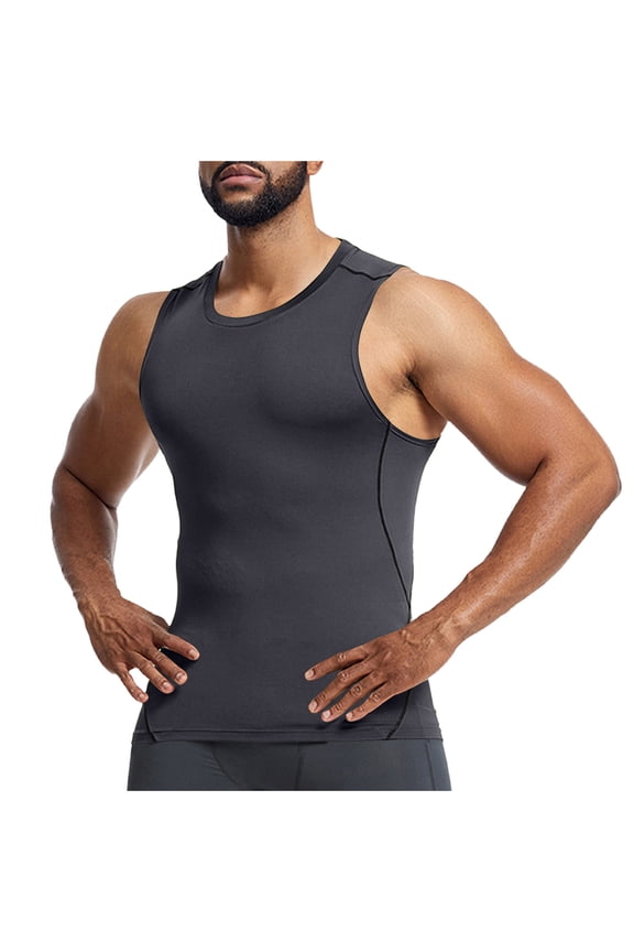 Men's Compression Sleeveless Vest Athletic Tank Top Performance Workout Casual Sports Muscle Tee Tops Gray XXXL
