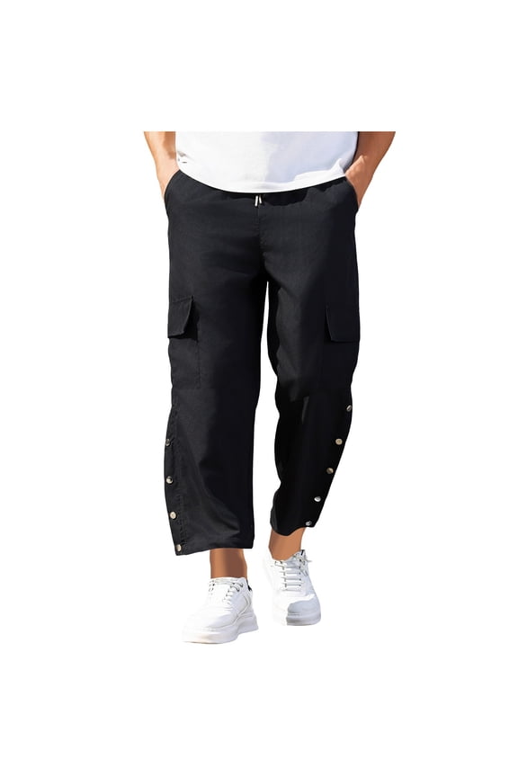 Men's Fashion Baggy Hip Hop Jeans Loose Fit Cargo Denim Work Pants Multi-Pocket Wide Leg Straight Leg Jeans Black 12