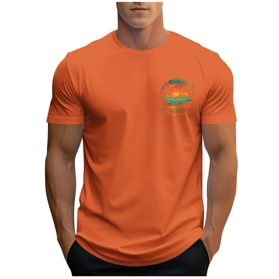 SSAAVKUY Men's Fashion and Casual Hawaiian Tropical Coconut Tree Print Sports T-Shirt Short-Sleeved Round-Neck Sports Tees Tops Orange M