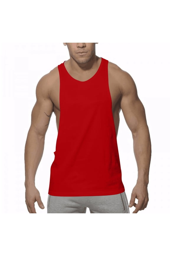 Men's Gym Bodybuilding Stringer Tank Top Quick Dry Cotton Workout Muscle Cut Shirt Fitness Sleeveless Vest Red S