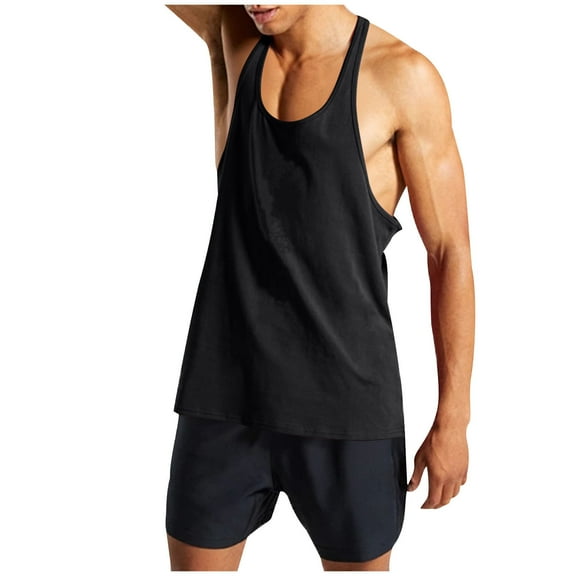 SSAAVKUY Men's Gym Tank Tops Y-Back Workout Muscle Tee Athletic Workout Fitness Vest T-Shirts Quick Dry Cotton Tank Shirts Black M