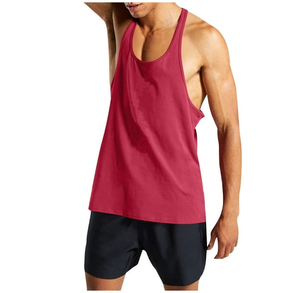 SSAAVKUY Men's Gym Tank Tops Y-Back Workout Muscle Tee Athletic Workout Fitness Vest T-Shirts Quick Dry Cotton Tank Shirts Wine XXL
