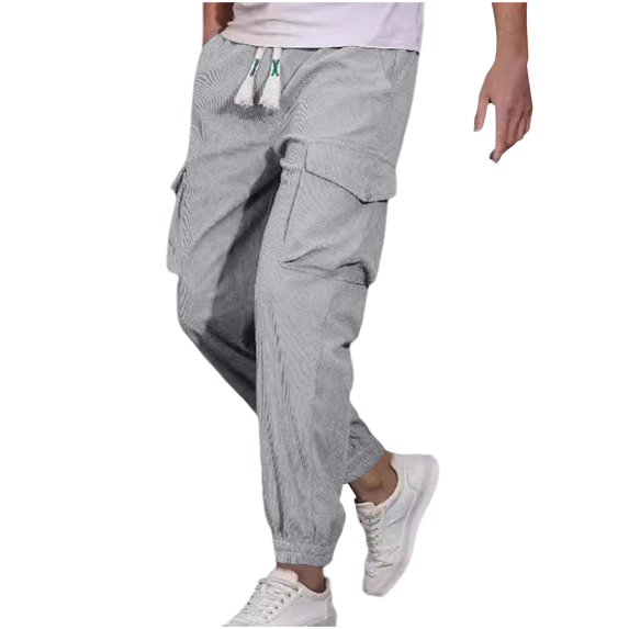 SSAAVKUY Men's Joggers Pants Casual Baggy Cotton Drawstring Tapered Sweatpants Casual Sports Cargo Loose Fit Trousers with Multi-Pocket Gray 10