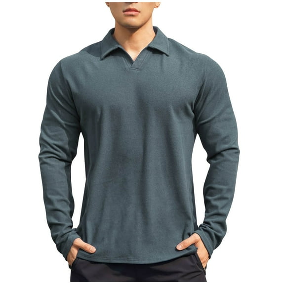 SSAAVKUY Men's Knit Polo Sweater Regular Fit Lapel V Neck Velvet Tops Cotton Long Sleeve Soft Classic Sweater Pullover Green XXXL