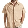 thumbnail image 1 of SSAAVKUY Men's Linen Shirts Short Sleeve Button Down Casual Shirt Business Dress Clothing Beach Fashion Summer Tops Beige S, 1 of 5