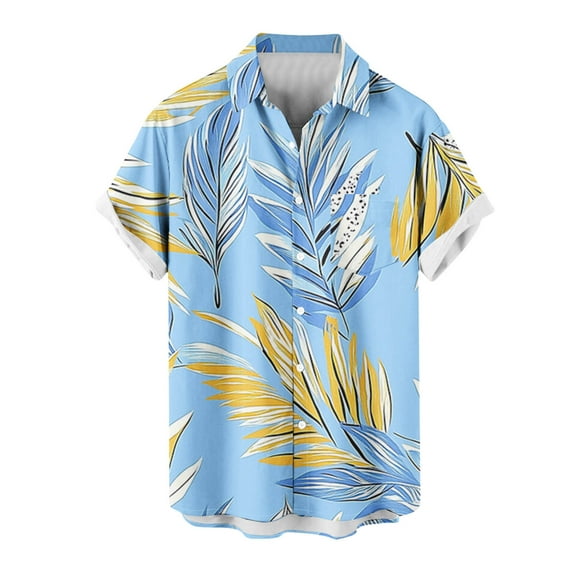 SSAAVKUY Men's Linen Shirts Short Sleeve Casual Shirts Button Down Shirt for Men Beach Summer Wedding Shirt Sky Blue S