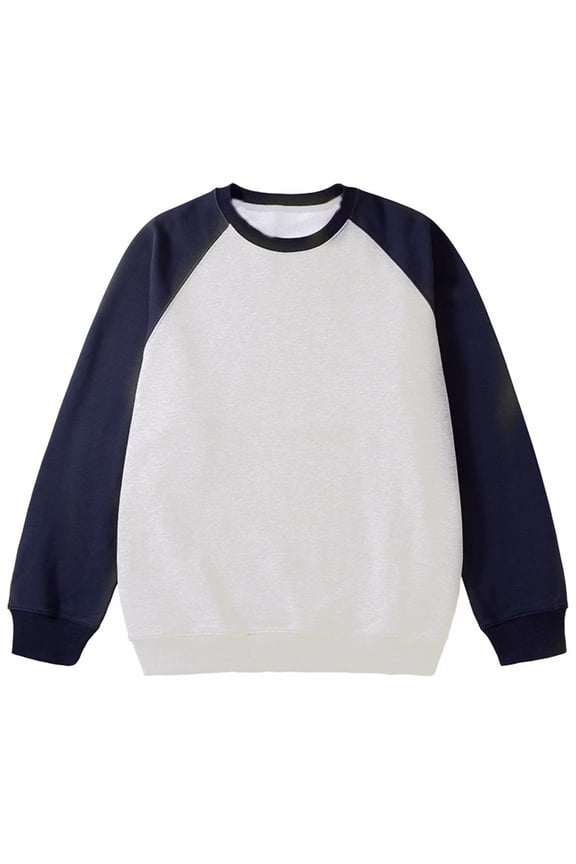Men's Loose Crew Neck Sweatshirt Drop Shoulder Raglan Sleeve Loose Casual Pullover Color Block Tops Long Sleeve T-shirt Dark Blue 4