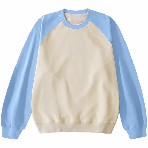 SSAAVKUY Men's Loose Crew Neck Sweatshirt Drop Shoulder Raglan Sleeve Loose Casual Pullover Color Block Tops Long Sleeve T-shirt Light Blue 6